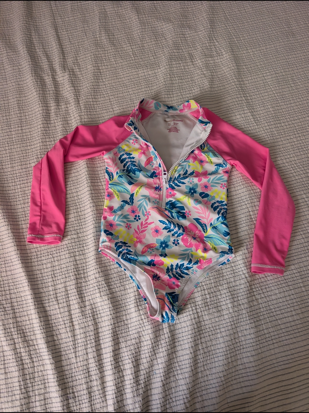 Girls' Tommy Bahama Pink Floral Long-Sleeve Rash Guard Swimsuit